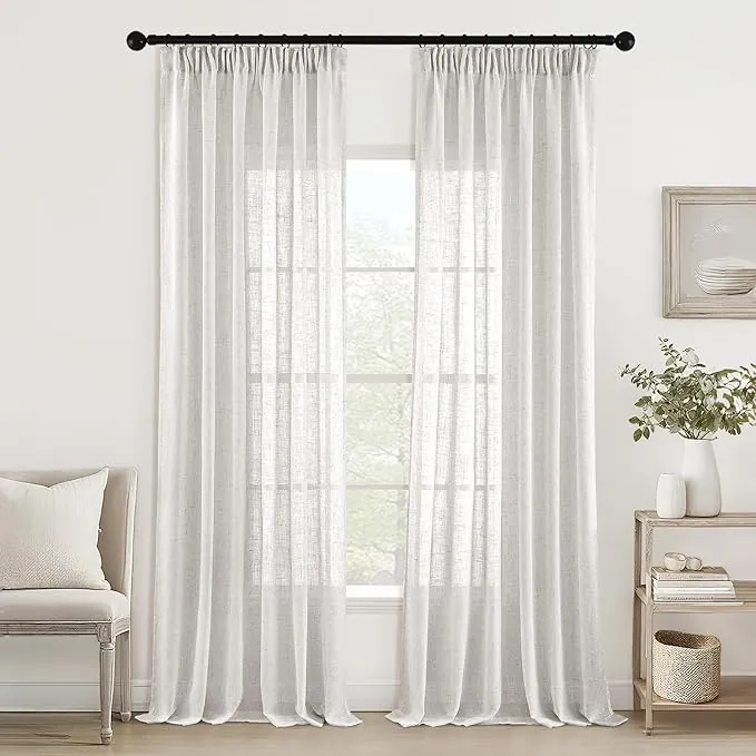 MIULEE Juego de Cortinas de Lino Translúcido de Dos Piezas Cortinas Modernas para Dos Puertas de Balcón Cortinas para Salón Dormitorio 2 Piezas Lino Blanco 280x140cm (HxL)