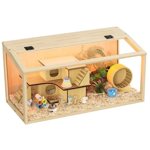 BingoPaw Jaula para Hámster Madera con Luces LED Integradas 60x40x40cm