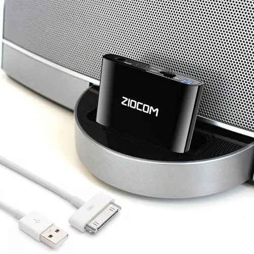 ZIOCOM Receptor Adaptador Bluetooth de 30 Pines para Bose iPod iPhone SoundDock y Otros Altavoces de Base de 30 Pin (No para automóvil y Moto) (Negro)