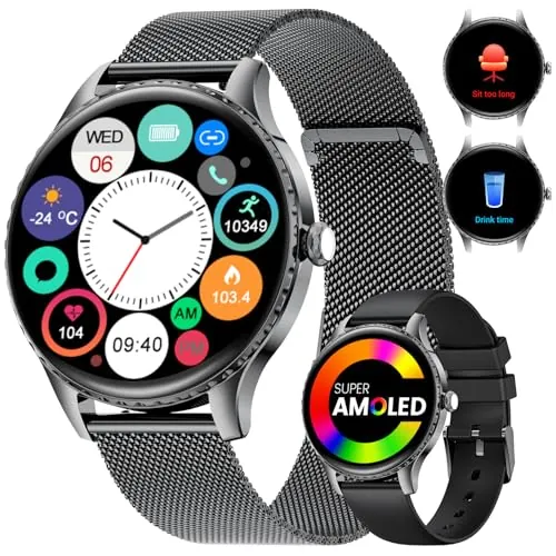 CHOOSETIME Reloj Inteligente Mujer Ultrafino 7,99 mm, 1.32" AMOLED Smartwatch con Ciclo Menstrual/Frecuencia Cardíaca/Sueño Monitor para Android/iOS, IP68 Impermeable, 270+ Esfera, Negro