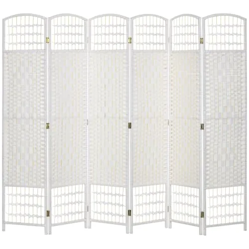 HOMCOM Biombo Plegable de 6 Paneles Cuerda de Papel 240x170 cm Blanco