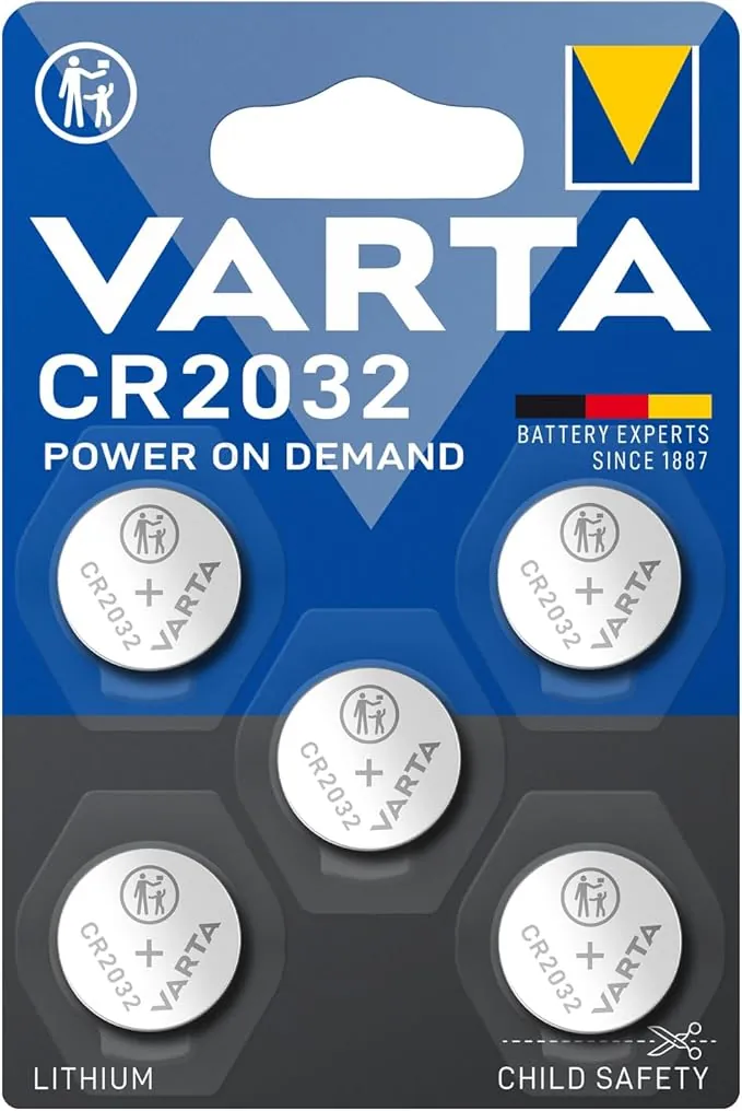 VARTA Pilas de Botón CR2032 de litio, paquete de 5, Power on Demand, Lithium, 3V, embalaje seguro para niños, para dispositivos Smart Home, llaves de coche