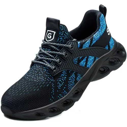 Zapatos de Seguridad para Hombre Antideslizante Zapatillas de Seguridad Transpirable Comodo Zapatillas Deportivas Montañismo Botas Seguridad Negro Azul 43 EU