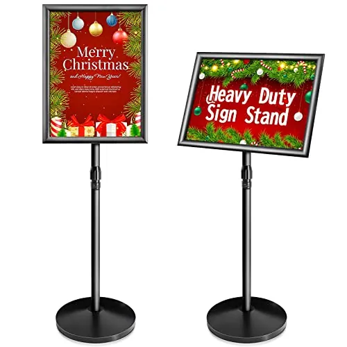 VAIIGO Soporte para Carteles A3 Ajustable con Pedestal Pesado – Aluminio Estable Soporte de Información y Publicitario, Porta Carteles y Atril, Expositor para Menú Oficina Restaurante y Tienda – Negro