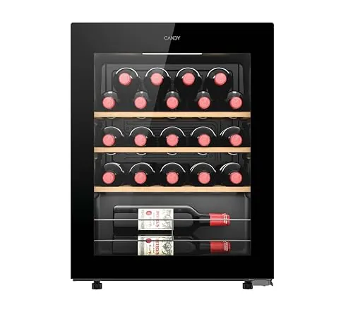 Candy DiVino CWC023, Vinoteca, 23 Botellas, WiFi, App hOn, Puerta Reversible, 3 Baldas, Tratamiento Anti-UV, Compresor Antivibraciones, Iluminación LED, Control Digital, Tirador Integrado, 37DB, Negro