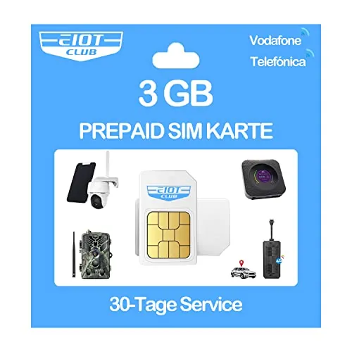 EIOTCLUB Tarjeta Prepago, Tarjeta Solo Datos Compatible con Red Vodafone, Orange y Telefónica , Para cámara 4G LTE, caza de cámara 4G, Routers y localizador GPS, sin contrato no hay número de teléfono