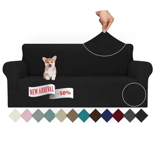 Ystyle Funda Sofa 3 Plazas Ajustable, Fundas para Sofa Elasticas, Funda De Sofa Anti Gatos Perros, Sofa Cover con Reposabrazos, Jacquard Fundas Cubre Sofa Ntideslizante Lavable, Negro
