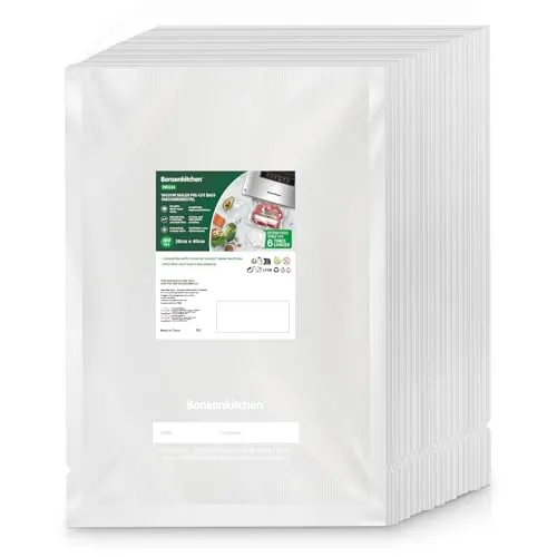 Bonsenkitchen Bolsas de Vacío Reutilizables 28x40 cm, 100 Unidades - Sin BPA, Cierre a Presión, Polietileno (PE) o Polipropileno (PP), Apta para Cocinar al Vacío