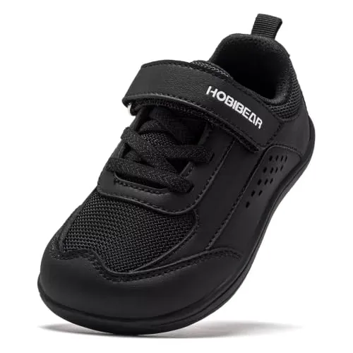 HOBIBEAR Zapatillas Anchas Infantiles Descalzas Transpirables Ligeras para Niños y Niñas Zapatos de Deporte Preescolar(Todo Negro,EU 27)