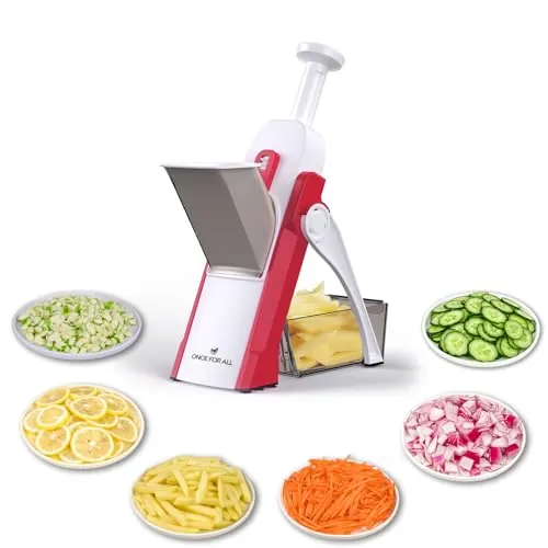 ONCE FOR ALL Cortador de Verdura Multifuncional con Cuchillas de Acero Inoxidable, Mandolina de Cocina Manual, Espirilizador Cortador de Verduras para el Chef y el Hogar