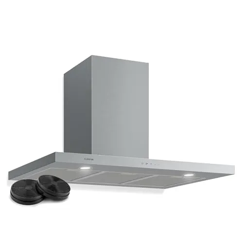 Klarstein Limelight Campana extractora cocina de pared - Extractor de humos, Rendimiento de 600 m³/h, 3 niveles de potencia, Filtros de grasa, Iluminación LED, 64 dB, 90 cm de Ancho, Plateado