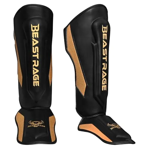 BEAST RAGE Espinilleras de Kickboxing y Muay Thai, MMA, Protección para Piernas y Empeine, Equipo de Entrenamiento para MMA, BJJ, Karate y Boxeo