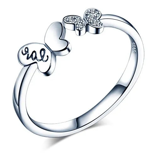 Unendlich U Anillo maripos de apertura con circonita para mujeres niñas anillo mariposa de plata de ley 925, tamaño ajustable 5,5 a 7,5
