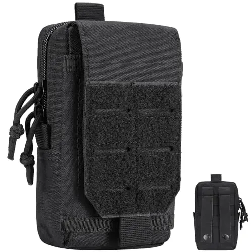Hejo Bolsa Cintura Tactica Hombre, Bolsa Molle para Móvil, Pouch Molle EDC, Riñonera Tactica con Cremallera, Multifuncional Bolso Cintura Hombre para Senderismo, Camping, Viajes, Ciclismo (Negro)
