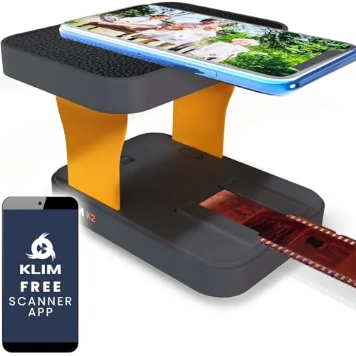 KLIM K2 Escáner de Negativos Y Diapositivas 35 MM - Nuevo - Kit Digitalizador de Diaposistivas Y Escaner Fotos - Tu Propia Digitalización para Negativos en Casa con Tu Móvil - Amber