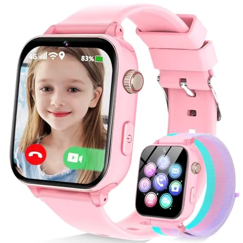 Berilona 4G Reloj Inteligente Niño, Smartwatch Niño con Videollamada y GPS, Teléfono, Chat de Voz, SOS, Modo Escuela, Despertador, Podómetro, Juegos,Regalo Ideal para Niños de 4-12 Años, Rosa