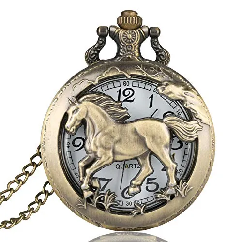 CokinkiDs Reloj de bolsillo grabado para hombre, regalo para padrino, Usher, novio, recuerdos de boda, cumpleaños, San Valentín, graduación, regalo del día del padre, Caballo, 100%