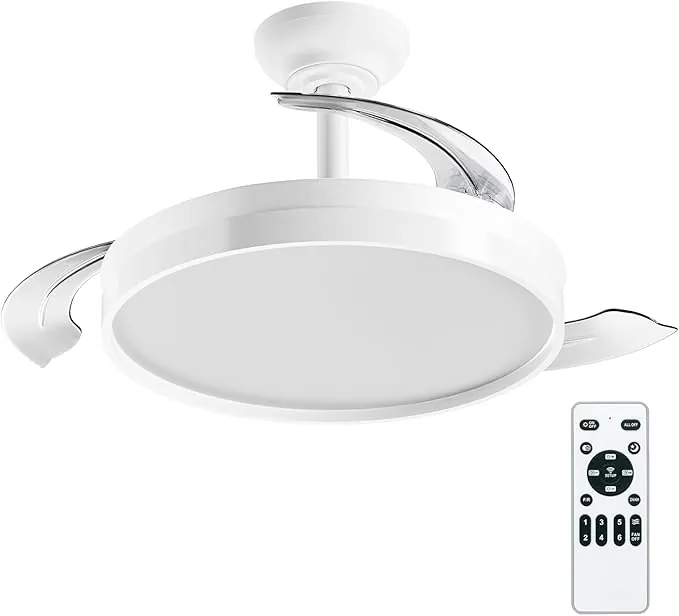 LEDUNI Ventilador con Luz 72W 7590lm Ventilador Invisible Ultra Silencioso con Mando a Distancia y Palas Retráctiles Decoración Luz Fría/Neutra/Cálida Interiores (Blanco Liso)