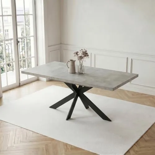 JIEXI Moderna mesa de comedor extensible, 130-170 cm, mesa de cocina rectangular con patas cruzadas de metal, mesa de comedor de MDF gris, carga de 150 kg para sala de estar, oficina