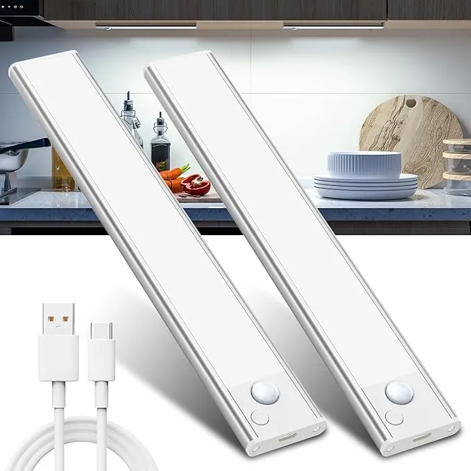 Luz LED Sensor Movimiento Cocina - Armario Luces Pilas Adhesiva Recargable Lampara sin Cables Bajo Mueble Interior Armarios Tira Lamparas Magnetica Pared Barra Light Iluminacion Inalambrica Lights USB