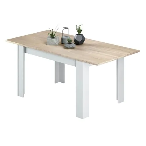 Habitdesign Mesa de Comedor Extensible Kendra, Acabado Blanco Artik y Roble Canadian