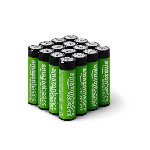 Amazon Basics paquete de 16 pilas AA NiMH recargables, 2000 mAh, 1,2 V, se recargan hasta 1000 veces, precargadas