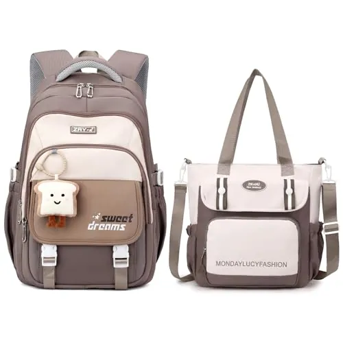 Amythe Mochila Escolar para Niñas Adolescentes, Conjunto, 36L Marrón