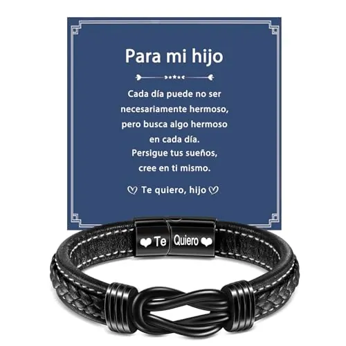 YELUWA Te Quiero Pulsera Para Hijo De Papá Y Mamá - Regalo De Cumpleaños Para Niño - Pulsera De Piel De Acero Inoxidable - Regalo De Inspiración