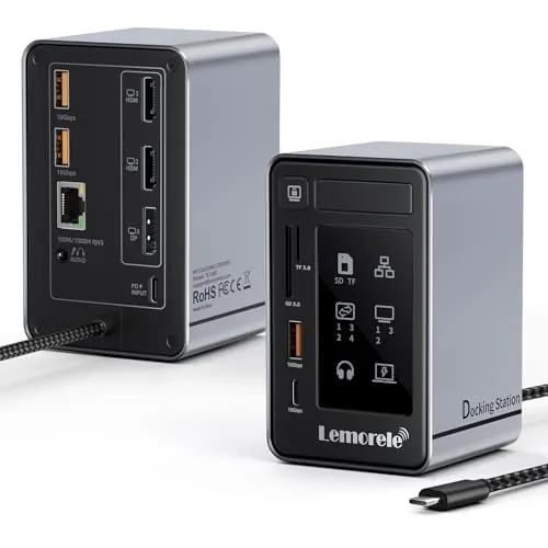Lemorele Docking Station USB C 12 en 1 para 3 Monitores, 2 HDMI 4K 60Hz+DP