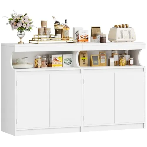 Hzuaneri Aparador, Armario de Cocina, 4 Puertas, 40 x 140 x 85 cm, Blanco