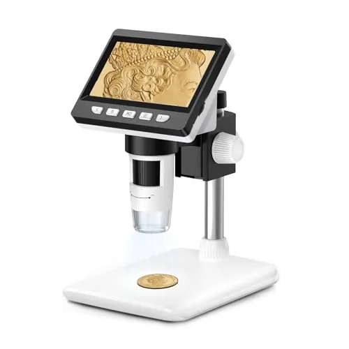 Misilmp USB Microscopios Digitales Portátiles, 1000X Zoom 4.3" 1080P Microscopio Equipo para Adultos Niños Estudiantes con 8 Luz LED Ajustables, Biológico Microscopio para Electrónica, Botánica y Más.