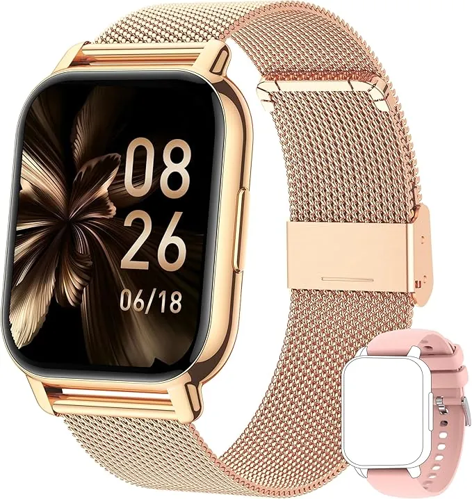 Popglory Reloj Inteligente Mujer, Llamadas/Presión Arterial/100+ Deportes Smartwatch Mujer, Frecuencia respiratoria Frecuencia Cardíaca Oxígeno en Sangre Sueño, Reloj Android iOS