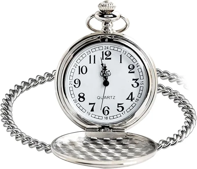 Cerioll Reloj De Bolsillo Vintage De Cuarzo, Vintage Reloj De Bolsillo con Cadena, con Cadena De Números Árabe Clásico, Elegante Y Clásico, Unisex, para Día del Padre, Cumpleaños, Aniversario, Plata