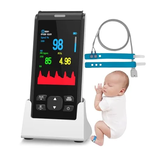 Pulsioxímetro Infantil con Correa Ajustable, Oxímetro de Pulso Pediátrico Recargable para Monitoreo de SpO2 y Frecuencia Cardíaca, 2000mAh Batería de Larga Duración, Ideal para Bebés y Niños