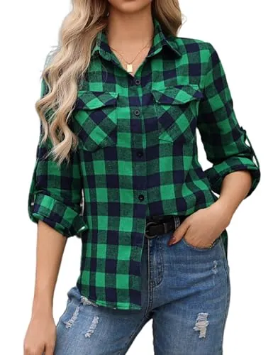 Aottori Camisa Mujer Manga Larga Cuello en V Algodón Gris S | con Botones, Camiseta, Elegante, Chaqueta, Casual, Franela, Blusa, Clásico