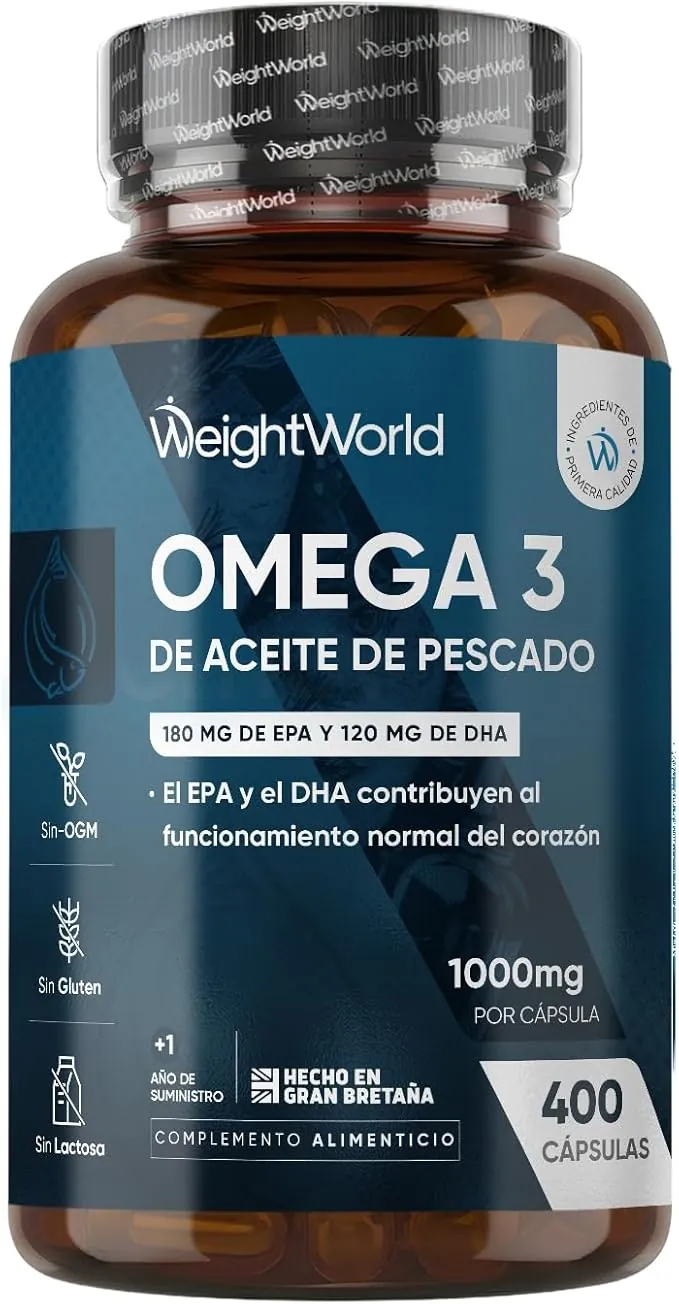 Omega 3 DHA y EPA 1000mg de Concentración 400 Cápsulas Blandas para Más de 1 Año - 180mg EPA + 120mg DHA, Contribuye al Funcionamiento Normal del Corazón (EFSA), Sin OGM ni Gluten