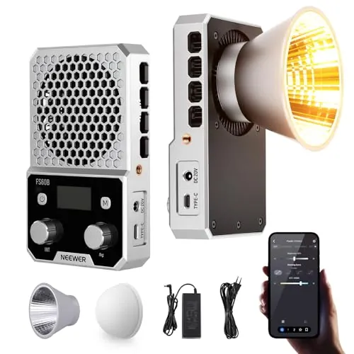 NEEWER FS60B Luz Foco LED COB Bi Color 60W Compacta Bolsillo con App/Panel