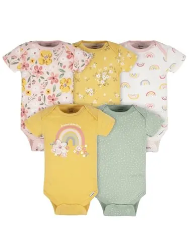 Gerber - Bodis variados de manga corta para bebé niña, juego de 5 unidades