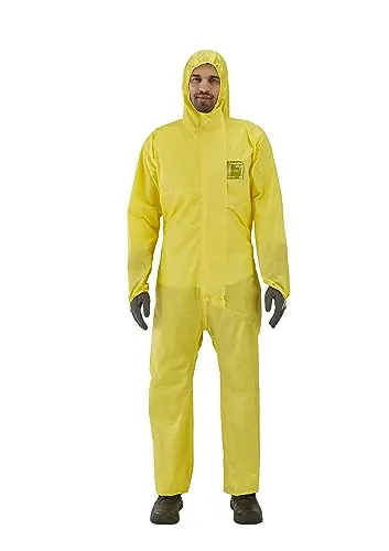 Ansell AlphaTec 2300 Model 132, Mono de Trabajo Desechable, Protección Quimica Tipo 3/4/5, Traje Integral y Impermeable, Seguridad Industrial, Hombre Mujer, Amarillo, Talla XL (1 Unidad)