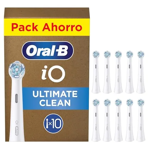 Oral-B iO Ultimate Clean Cabezales de Recambio Originales, Blanco, Pack de 10 - Recambios para Cepillos de Dientes Eléctricos Oral B iO, Eliminación de La Placa Bacteriana, Limpieza Profunda