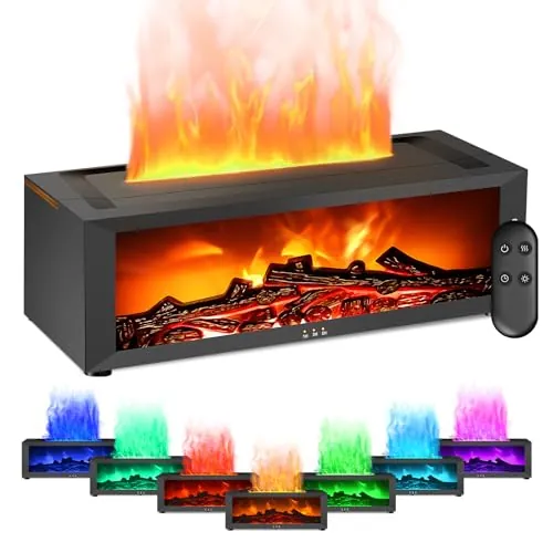 BuzzoXerex Difusor Aceites Esenciales Chimenea, Difusor Aceites Esenciales Flame con Mando a Distancia, 7 Tipos de Luces LED con Temporizador, Ideal para el Hogar, la Oficina