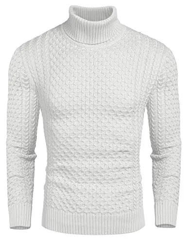 COOFANDY Jersey Hombre Cuello Alto Sueter Manga Larga Blanco XXL | Jersey Invierno Cuello Vuelto Slim Fit Jersey Punto Sweater, Jersey de Cuello Vuelto, Ocio, Trabajo