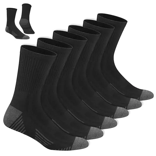 NAVYSPORT Calcetines crew deportivos de algodón para hombre, paquete de 6 pares, Mitad de la pantorrilla (39-42, Negro)