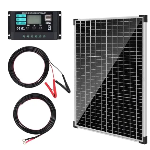 【50W Placa Solar 12V Kit】DERUXI Panel Solar Mono de 50 Watt 12V Set: Placa Solar 50W, Regulador de Carga de 10A, 4 PCS Cable Solares, Placas Solares para Casa kit Completo, Vehículos,Techos, Barcos