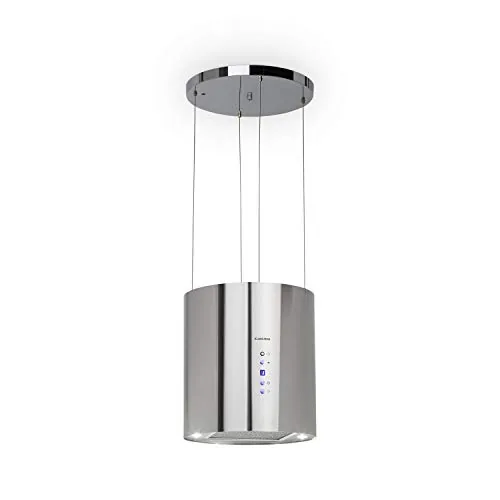 Klarstein Barett - Campana extractora, Ø 35cm, 190 W, 590 m³/h, 3 niveles, LED, Acero inoxidable, Plateado