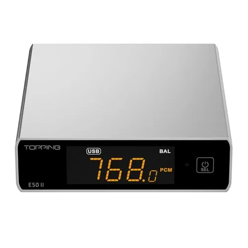 Topping E50II DAC USB de Escritorio Compacto Hi-Res Audio con AK4497S, DSD512, PEQ 10 Bandas y Bluetooth LDAC para Auriculares y Altavoces, Plata