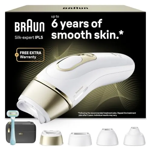 Braun Depiladora Luz Pulsada Silk·expert Pro 5, IPL, PL5431, Blanco/Oro