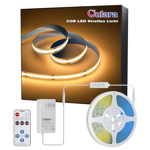OULARA Tira LED COB blanco cálido 2700K,6M Regulable 24V tira de luces LED con RF Remoto y Alimentación,CRI90+ Flexible led Strip para decoración del hogar,Función de Temporizador