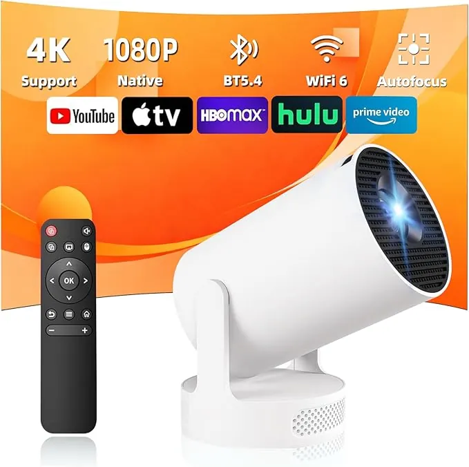[Apps integradas & 2026 Upgraded] Proyector Portatil 4K, 1080P HD WiFi 6 BT 5.4, Compatibile con HDMI/USB/TV Stick/PS5/Laptop, Proyector para Movil Altavoz de 5W, Auto Keystone, Rotación de 180°