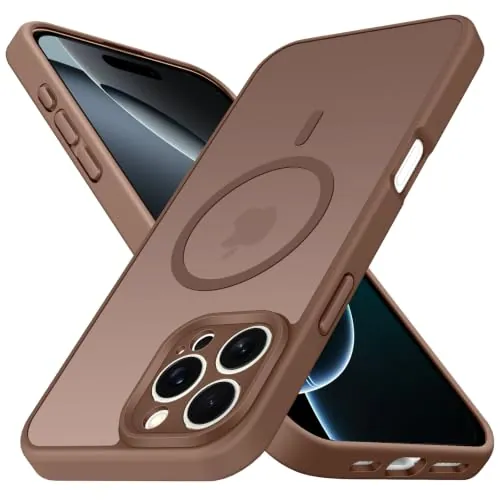 ivoler Funda Magnética para iPhone 16 Pro MAX, Compatible con MagSafe, [Protección Militar] Carcasa Protectora Antigolpes Antiarañazos Translúcida Mate Trasera Fina Case, Marrón Claro